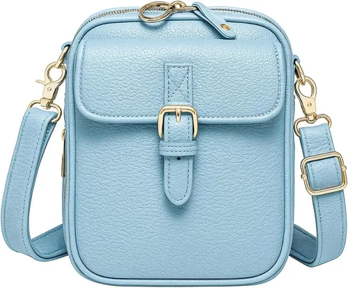 Vista 11 de Bolso bandolera de cuero, bolso mensajero de doble capa de gran capacidad, de cuero sintético retro con monedero incorporado, bolsa antirrobo
