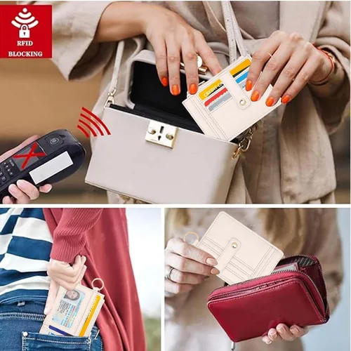 Vista 7 de KNGITRYI Billetera pequeña para mujer RFID para mujer, carteras para tarjetas para mujer, delgada, cartera para tarjetas de crédito para mujer