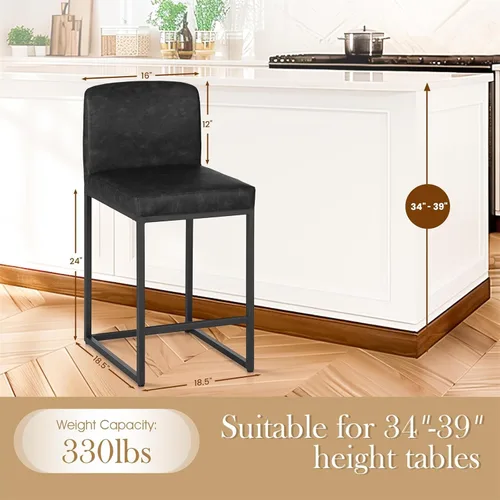 Vista 7 de Sophia & William Taburete de bar negro, altura de mostrador de 24 pulgadas con respaldo, sillas de bar modernas de piel sintética para cocina, 1
