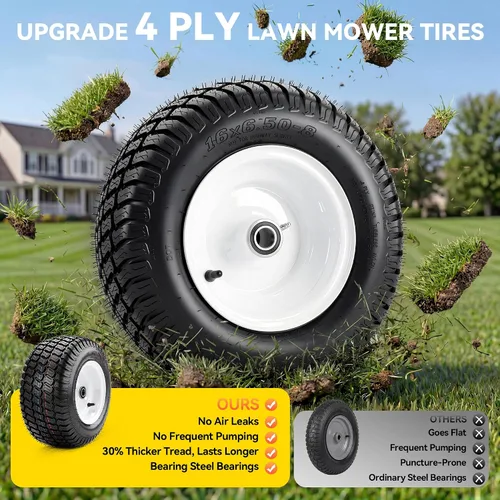 Vista 7 de YITAMOTOR 16X6.50-8 Rueda de cortacésped y conjuntos de neumáticos, 4 capas Negro