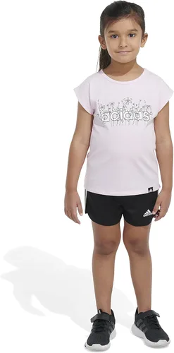 Vista 3 de adidas Conjunto de camiseta gráfica y pantalón corto de malla de 2 piezas para niñas
