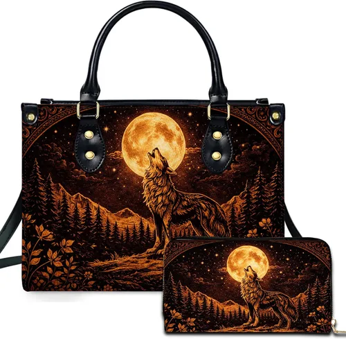 Vista 12 de Novedosa colección de bolsos de cuero de arte animal con bolso a juego, bolsa de mano vintage de vida silvestre, regalo para mujer