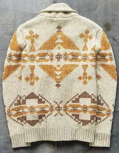 Vista 3 de VIEWON Chaqueta de punto de manga larga con estampado tribal azteca occidental, étnico, vintage, con solapa