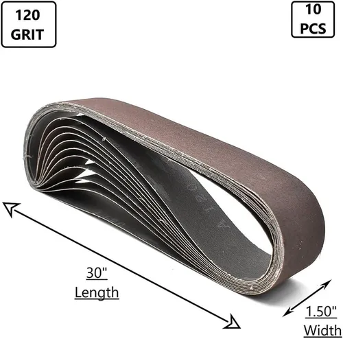 Vista 6 de HPG120-10 1-1/2" x 30" Cinturón de lijado de óxido de aluminio, grano 120, paquete de 10