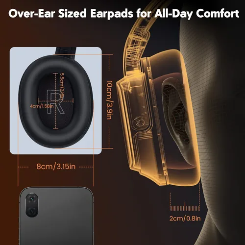 Vista 6 de EKSA Trucker - Auriculares Bluetooth con micrófono, auriculares inalámbricos de 164 pies con cancelación de ruido AI (ENC), 57 horas de trabajo