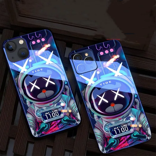 Vista 3 de Funda compatible con iPhone 13 Pro Max colorida y luminosa de vidrio templado, funda protectora para teléfono celular, funda LED brillante de TPU a