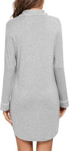 Vista 31 de Samring Camisón de pijama para mujer, manga corta/larga, con botones, camisón para dormir, camisón para novio, talla XXL