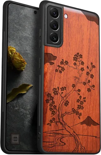 Vista 13 de Carveit Funda de madera para Galaxy S22 2022 [madera natural y TPU suave negro] a prueba de golpes, funda protectora de madera compatible