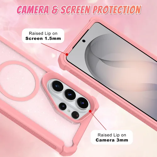 Vista 561 de Bonoma - Funda compatible con Samsung Galaxy S21 Plus, diseño de corazón con purpurina, color rosa Support for MagSafe, Plating Magnetic Case TPU
