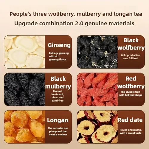 Vista 4 de Té de ginseng, mora, bayas de Goji y Longan, 4.23 onzas (4.23 oz por porción)