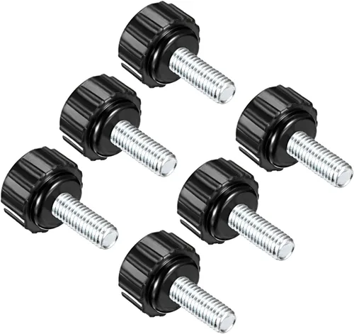 Vista 6 de Perillas de sujeción moleteadas, rosca macho M4 x 0.394 in, cabeza de 0.630 in, pomos de plástico termoestable para tornillo de pulgar negro