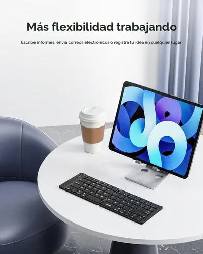 Vista 2 de Samsers Teclado Bluetooth plegable, teclado inalámbrico portátil con soporte de soporte, recargable de tamaño completo ultra delgado plegable
