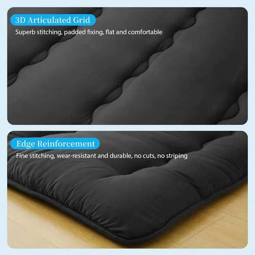 Vista 5 de Colchón de futón japonés – Colchón grueso de color negro, almohadilla plegable de tatami de 5 capas con bolsa de almacenamiento y correas, colchones