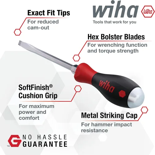 Vista 8 de Wiha 53082 - Juego de destornilladores ranurados y Phillips de 2 piezas SoftFinish XHeavy Duty