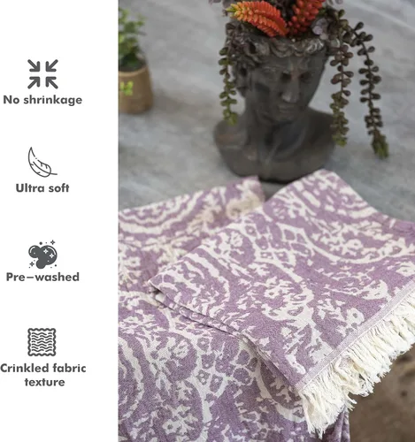 Vista 4 de Fe&Ze Juego de 2 toallas de mano turcas con lazo para colgar, 22 x 36 pulgadas, 100% algodón, toallas decorativas color morado lavanda para baño
