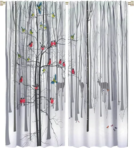 Vista 76 de Cortinas de abedul para sala de estar, niebla matutina en otoño, decoración del hogar, 42 x 45 pulgadas de largo