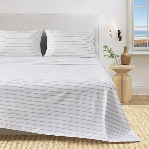 Vista 17 de Great Bay Home - Sábanas de microfibra, estampado costero, sin arrugas, bolsillo profundo, tema de playa, colección Newport (Queen, concha marina)