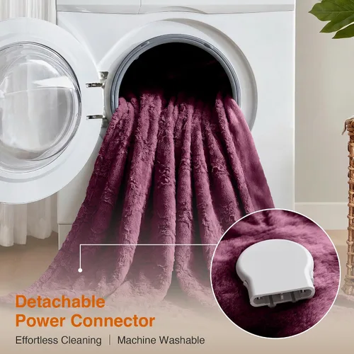 Vista 4 de Beautyrest Manta eléctrica de piel sintética cepillada larga con diseño texturizado Ogee, apagado automático, prácticamente cero EMF, configuración