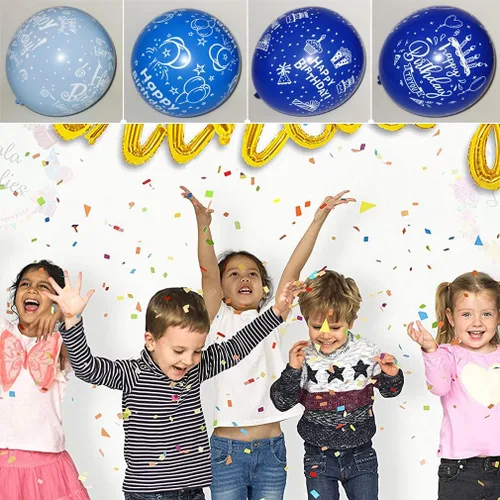 Vista 6 de 52 globos azules de cumpleaños con patrón de fiesta de cumpleaños para niños, decoración adecuada para fiestas de cumpleaños de niñas y niños, baby