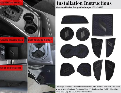 Vista 7 de Auprite Alfombrillas antipolvo para accesorios Dodge Challenger 2015 2016 2017 2018 2019 2020 2021 2022 2023, se adapta a la medida forros para Negro