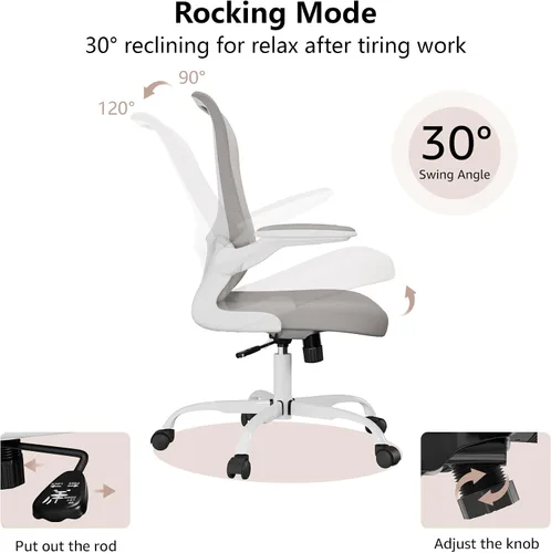Vista 5 de Silla de oficina ergonómica, cómoda silla giratoria para oficina en casa, silla de escritorio de malla transpirable, silla de computadora de apoyo