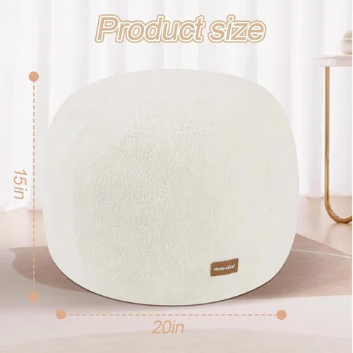Vista 3 de MeMoreCool Puf Otomano Redondo Relleno Reposapiés, Puf de Piso Reposapiés con Relleno de Trozos de Espuma Suave, Otomano Redondo Pequeño Reposapiés