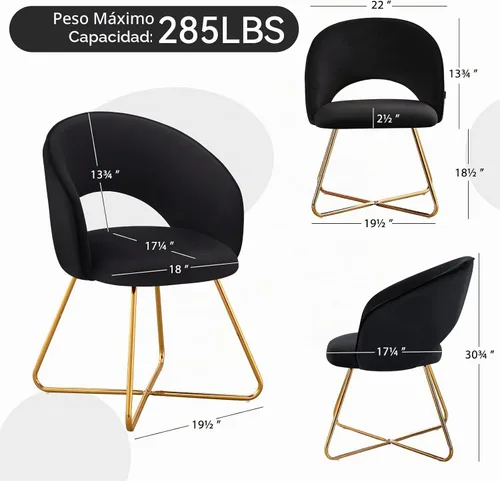 Vista 2 de Furniliving Silla decorativa de terciopelo para sala de estar, cómoda silla tapizada de barril con respaldo, silla de maquillaje negra de mediados