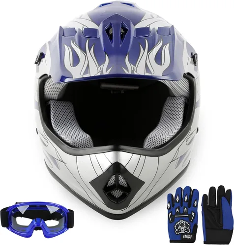 Vista 10 de SLMOTO Casco de motocross para niños y jóvenes, casco de motocicleta todoterreno para motocross, ATV aprobado por DOT, casco de calavera negra