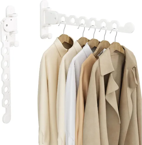 Vista 17 de Estante de Secado de Ropa, Tendedero de Ropa Retráctil y Plegable para Montaje en Pared para Interior, Estante de Colgar Ropa Ahorrador de Espacio