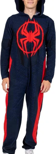 Vista 5 de Spider-Man Miles Morales - Traje de unión con capucha para hombre con dobladillo de pierna, Negro