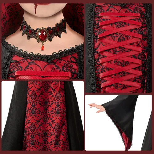 Vista 3 de CristBest Disfraz de vampiro real de Halloween para niñas para fiesta de disfraces de Halloween