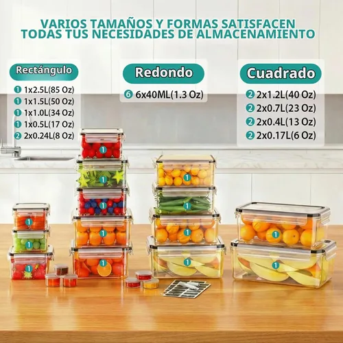 Vista 2 de AISOON 40 recipientes grandes de almacenamiento de alimentos de 85 onzas con tapas (20 recipientes y 20 tapas), apilables, herméticos, a prueba