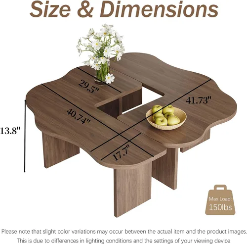 Vista 2 de Mesa de centro irregular 2 en 1 para sala de estar, mesas modernas de mediados de siglo para espacios pequeños, juego de mesa auxiliar modular
