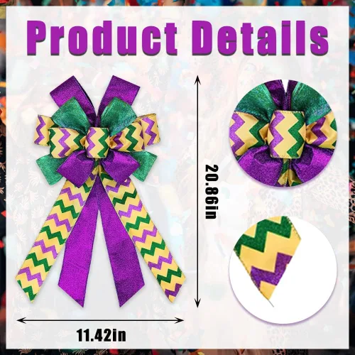 Vista 2 de ABTOLS Lazos de corona de Mardi Gras, lazos verdes y morados con purpurina para corona para fiesta de carnaval, lazos decorativos de lentejuelas