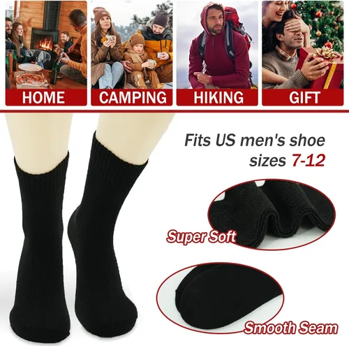 Vista 6 de VoJoPi 5 Pairs Wool Socks Mens Thick Thermal Winter Socks for Men Warm Hiking Socks Super Soft Cozy Boot Socks