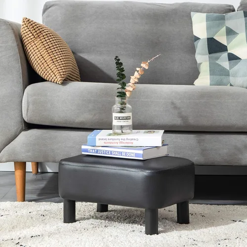 Vista 2 de IBUYKE Reposapiés pequeño de 16.54", taburete de escalón de piel sintética PU, con patas de madera de pino y asiento rectangular acolchado
