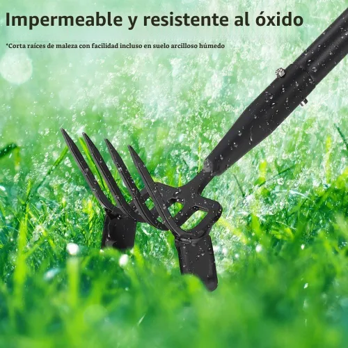Vista 8 de Ihomepark Azada de jardín, azada de estribo con mango ajustable para excavadora de deshierbe aflojando el suelo, azada de cultivo de jardín
