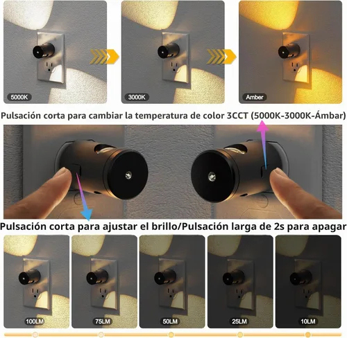 Vista 3 de JandCase Luces nocturnas que se enchufan a la pared, paquete de 12 mini Negro