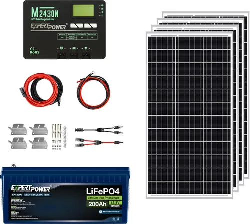 Vista 9 de ExpertPower Kit de energía solar de 2.5KWH 12V LiFePO4 12V 100Ah, paneles solares mono de 400 W, controlador de carga solar MPPT de 30 A, cargador