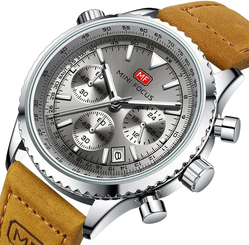 Vista 2 de Mini Focus - Reloj de cuarzo de acero inoxidable para hombre, color dorado, verde, impermeable, con cronógrafo, fecha automática de 24 horas, 0463