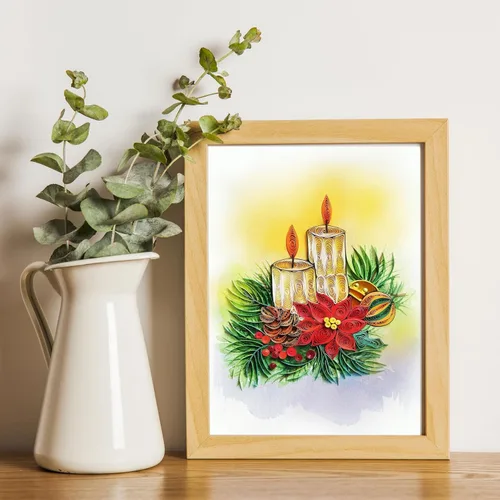 Vista 3 de Tarjeta de Navidad con velas, tarjeta de felicitación de flores de Navidad, para mamá, papá, abuela, amigo, jefe, compañero de trabajo