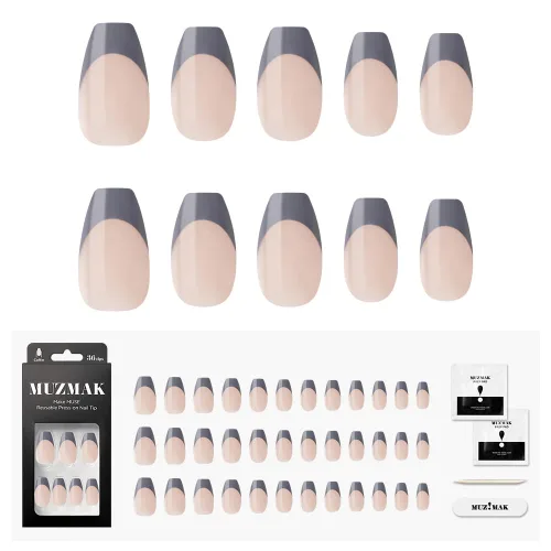 Vista 9 de MUZMAK Uñas postizas reutilizables a presión, largas, medianas, cortas, ataúd, almendra, 36 piezas, kit de uñas postizas rojas, cobertura completa