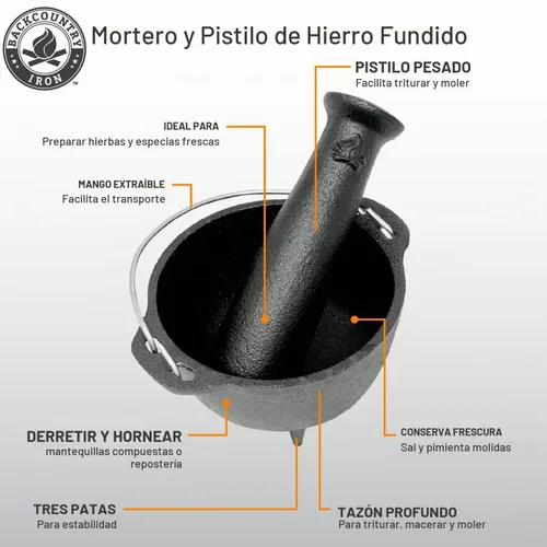 Vista 4 de Juego de mortero y mortero de hierro fundido de 4.75 pulgadas, molinillo de especias de 2 tazas