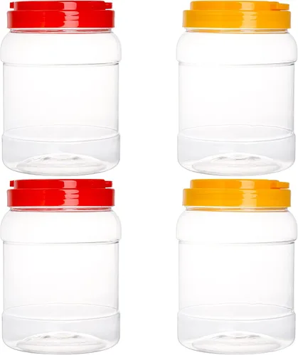 Vista 6 de Lyellfe Paquete de 4 tarros de plástico transparente, recipientes de almacenamiento de boca ancha de medio galón con asas a prueba de fugas, tarro