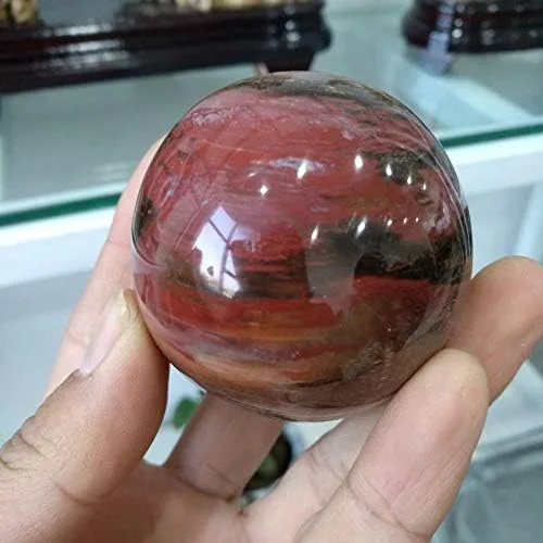 Vista 2 de 1 esfera de madera petrificada de rosa roja de 2.362 in de diámetro de ágata de cristal de cuarzo para decoración de oficina en el hogar