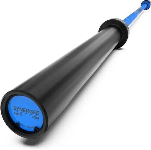 Vista 11 de Synergee Games Barras olímpicas recubiertas de cerámica de 15 kg y 20 kg en color. Estimadas en 1500 libras para levantamiento de pesas y potencia.