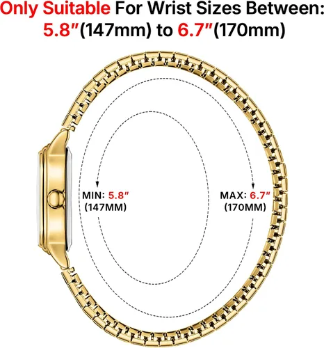 Vista 5 de Relojes pequeños de oro para mujer, reloj analógico de esfera fácil de leer, caja ovalada, banda de expansión de acero inoxidable, reloj impermeable