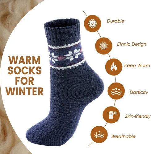 Vista 3 de 5 pares de calcetines de lana cálidos y acogedores para mujer, calcetines vintage lindos de invierno, regalos de punto grueso súper suaves, 38