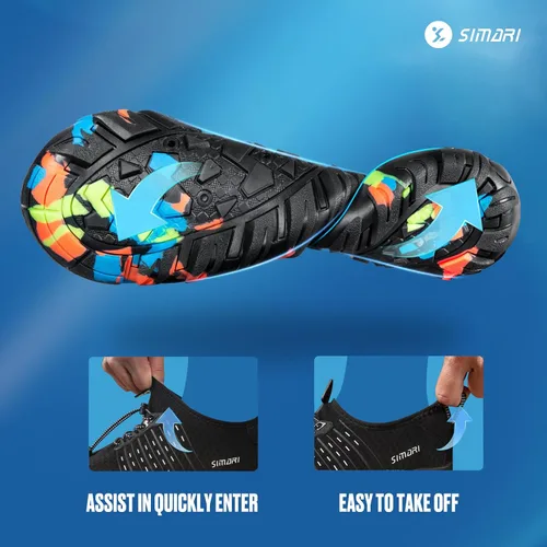 Vista 2 de Simari Zapatos de agua para mujer, hombre, natación, playa, piscina, deportes acuáticos, secado rápido, estilo descalzo, buceo, surf y caminar, negro