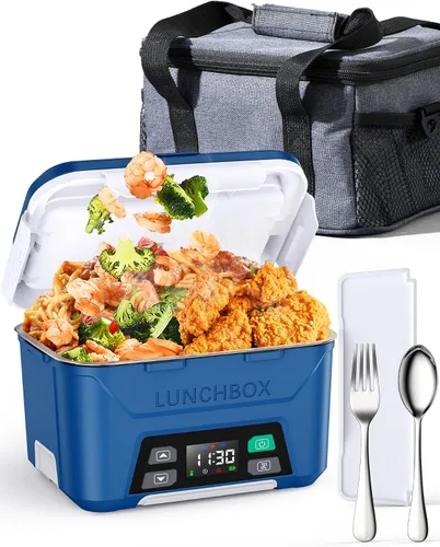 Vista 12 de EAST OAK Fiambrera eléctrica inalámbrica para adultos, lonchera calentada a pilas con calefacción automática, calentador de alimentos portátil